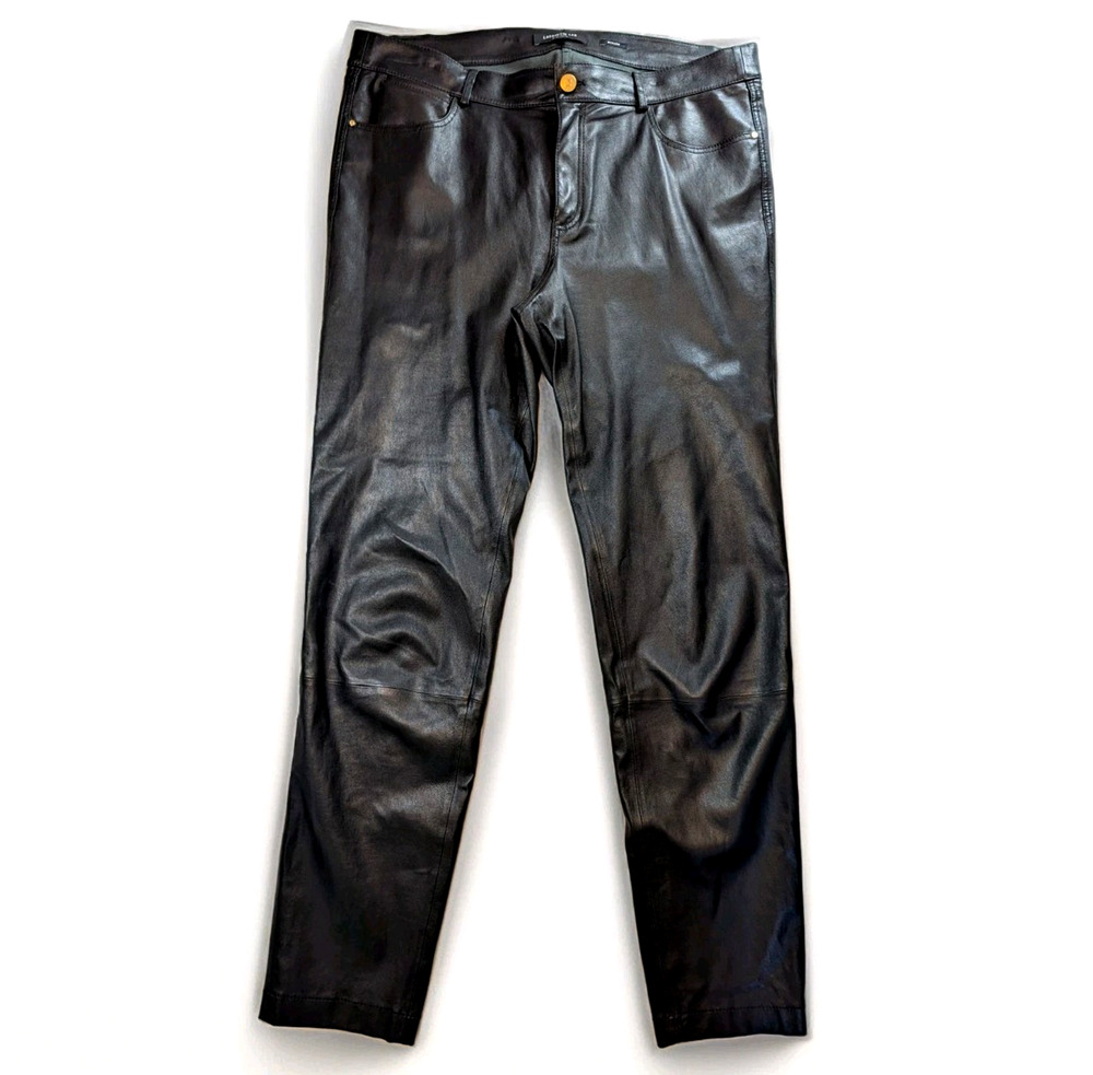 Lafayette 148 Mercer Leather Pants Women 12 Black 100% Leather Designer Luxury
